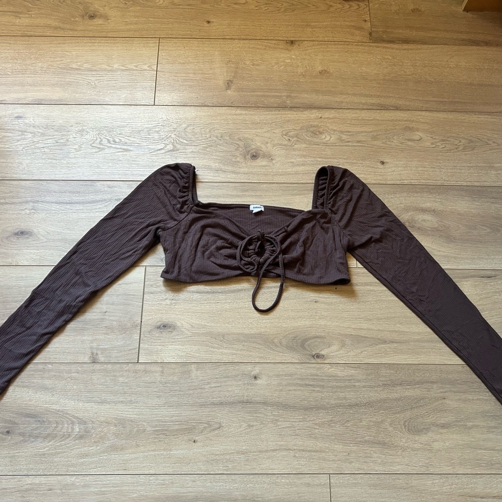Brown Long Sleeve Crop Top